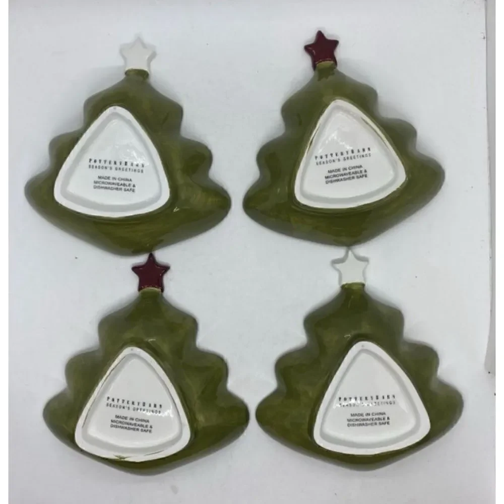Pottery Barn Seasons Greetings  Christmas Tree Appetizer/ Dessert Bowl Set of 4